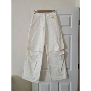 Melitta Baumeister White Denim Front Cut Cuff Wide-Leg Jean 4